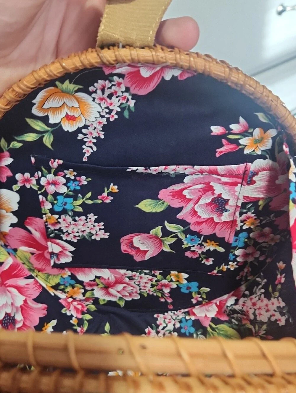 Round Woven Crossbody Bag in Brown